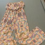 Strapless women’s pants jumper /one piece groovy pattern retro vibes Tan Size L Photo 0