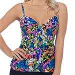 Island Escape Black and Multicolor Swimsuit Top Blue Size 12 Photo 0