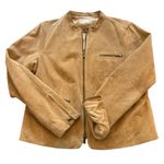 Ecru  Suede Tan Collarless Moto Zip Up Jacket Zippered Pockets & Sleeves Size XL Photo 6