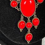 Elegant Red Statement Necklace Teardrop 19” Photo 3
