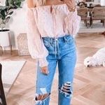 WAYF Nordstrom Pink Off-the-shoulder pink gold bow puff sleeve chiffon top Large Photo 0