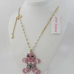 Betsey Johnson Holiday Glitter Gingerbread Girl Pendant Long Necklace Pink NWT Photo 0