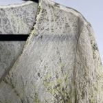 KOMAROV Crinkle Mesh Long Sleeve Shirt Medium Beige Green Retro Blouse Career Photo 1