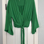 Free People  That's a Wrap Green Top XS Front Tie Front Crop V-Neck Holiday Party Photo 0