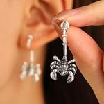 Pair of Punk Style Retro Metal Gothic Scorpion Hoop Earrings , emo goth rock Silver Photo 1