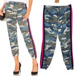 MOTHER No Zip Misfit Pants Army Blue‎ Camo Print Pink Stripe Size 26 Blue Photo 1