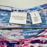 Chico's Chico’s Navy Pink White & Teal Splashed Color Short Sleeve Cotton Tee Sz 1/M Photo 8