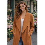 Skies Are Blue  Camel Ribbed Longline Cardigan Open Front Cozy M Photo 1