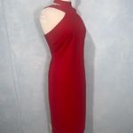 Bebe  Red Halter Stretch Knjt Knee Length Party Holiday Date Night Dress Size 10 Photo 7
