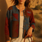 Vintage Koret City Blues Patchwork Southwestern Knit Boho Cardigan Sweater M Blue Size M Photo 0