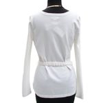 Cache  Ivory Metal Buttons Peek A Boo Sleeve Top Removable Self Belt New $98 NWT Photo 5