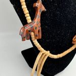 Vintage Carved Animal Necklace African Giraffe Zebra Wood Beaded 25 Inch Photo 1