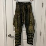 Anthropologie Tryb Silk Knot Front Drop Crotch Harem Pants Size XS Gold Black Photo 3
