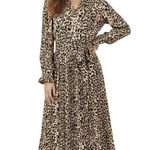 J.Crew Dress Sz 8 Long Sleeve Leopard Animal Print Safari Safari Chic Boho Fall Photo 0