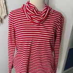 Jones New York Women's Red White Stripe Cowl Neck 100% Cotton Long-sleeved Shirt Top L Holiday Photo 0