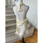 We Wore What Cream Ecru Satin Cowl Draped Halter Backless Feather Mini Dress Photo 3