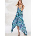 Charlie Paige  Resort Dress Blue‎ Purple White Paisley Fringe Sheer NEW One Size Photo 1