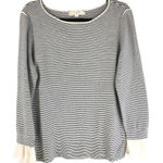 Loft Ann Taylor  Womens Sweater Boat Neck Ruffle Sleeve Striped Black White L Photo 0