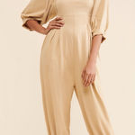 Free People Intimately Lotta Love Romper Beige Boho Puff Sleeve Jumpsuit Medium Photo 0