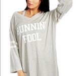 Wildfox Size Small Grey Running Fool Baseball Ringer Crewneck T-shirt Photo 0