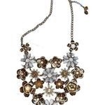 Floral Gold and White Statement Necklace Photo 0
