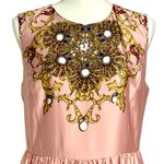 Joe Fresh Fit & Flare Pink Satin Cocktail Dress Size 8 Gold Blue Baroque Design Photo 3