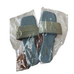 Women’s Blue Pearl Wedding Sandals Size 40 US 9/9.5 Beaded Strap Slip Photo 3