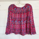 Loft  Petites Bright Coral Pink Blue floral Georgette Bohemian‎ Blouse - SP EUC Photo 8