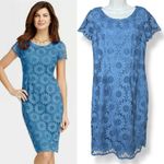 Talbots  Dress Sunflower Lace Sheath Short Sleeve Cornflower Blue Size 6 Feminine Photo 1
