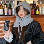 NWOT Gray Balaclava Hat Hoodie Hood Button Up Tie String Winter Warm Cozy Photo 0