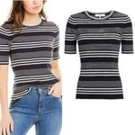 frame denim FRAME Striped Rib Knit Tee Navy Multi 70s Style T Shirt Photo 1