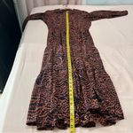 Line and Dot Silk Chiffon Printed Long Sleeve Tiered V Neck Midi Peasant Dress Photo 12