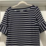 Talbots  Striped Ruffle Sleeve Knit Shift Dress Navy White Size M Photo 3