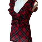 Denim & Supply Ralph Lauren  Red Tartan Plaid Ruffle Top Blouse Sleeveless, Sz M Photo 5