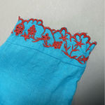 J.Crew Embroidered Top Turquoise Women XS Short Sleeves Vacation Ruffle Floral Photo 11