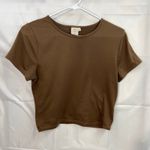 Live In The Moment women's brown stretch short sleeve cropped neutral basic top Size M Photo 0