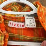 Tizzie Womens Shirt Small Orange Plaid‎ Button Front Ruffle Cotton Long Sleeve Photo 4