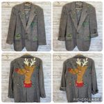 Vintage One Of A Kind Christmas Womens XXL Wool Coat Hand Painted Rudolf Lights Gray Photo 2
