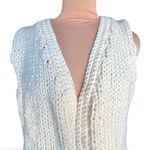 Vintage Chunky Hand Knit Wool Blend Sleeveless Cardigan Cream Neutral Winter Tan Size M Photo 5