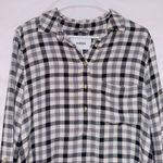 Pistola Black Cream Plaid Long Sleeve Collared Neck Popover Top size medium Photo 3