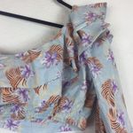 Urban Outfitters  Kate One Sleeve Crop Top Large Blue Floral Ruffle Photo 8