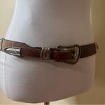 Justin Boots Vtg JUSTIN Leather Top Grain Western Belt Silver Square Concho 545BD Brown 36 Photo 1