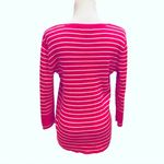 Ralph Lauren Retro  Pink White Striped Knit Top Vneck Henley L Photo 2