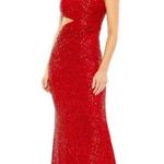 Mac Duggal Ieena for Red Sequin One Shoulder Cut Out Gown Size 2 Photo 0