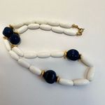 Trifari  vintage white and navy blue beaded barrel necklace Photo 2