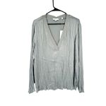 Vince Slate Gray Crushed Satin V-Neck Long Sleeve Blouse Size XL NWT Photo 1