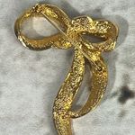 Vintage Bow Brooch Pin Rhinestones Gold Tone Photo 2
