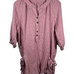 Womens Top Med Purple Gauze Oversized Chore Pocket Tie Detail Spring Lagenlook Pink Photo 0
