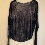 Bar III NEW!  SMALL Black Silver Gold Metallic Iridescent Long Sleeve Slinky Top Photo 6