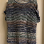 Striped Short Sleeve Knit Top Blue Size L Photo 0